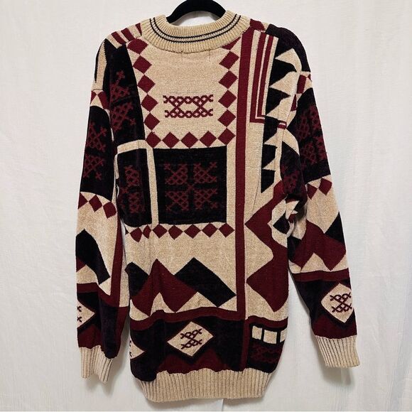 Royal Prestige V Neck Pattern Pullover Sweater Red Tan Size L All Over Style - Picture 4 of 7